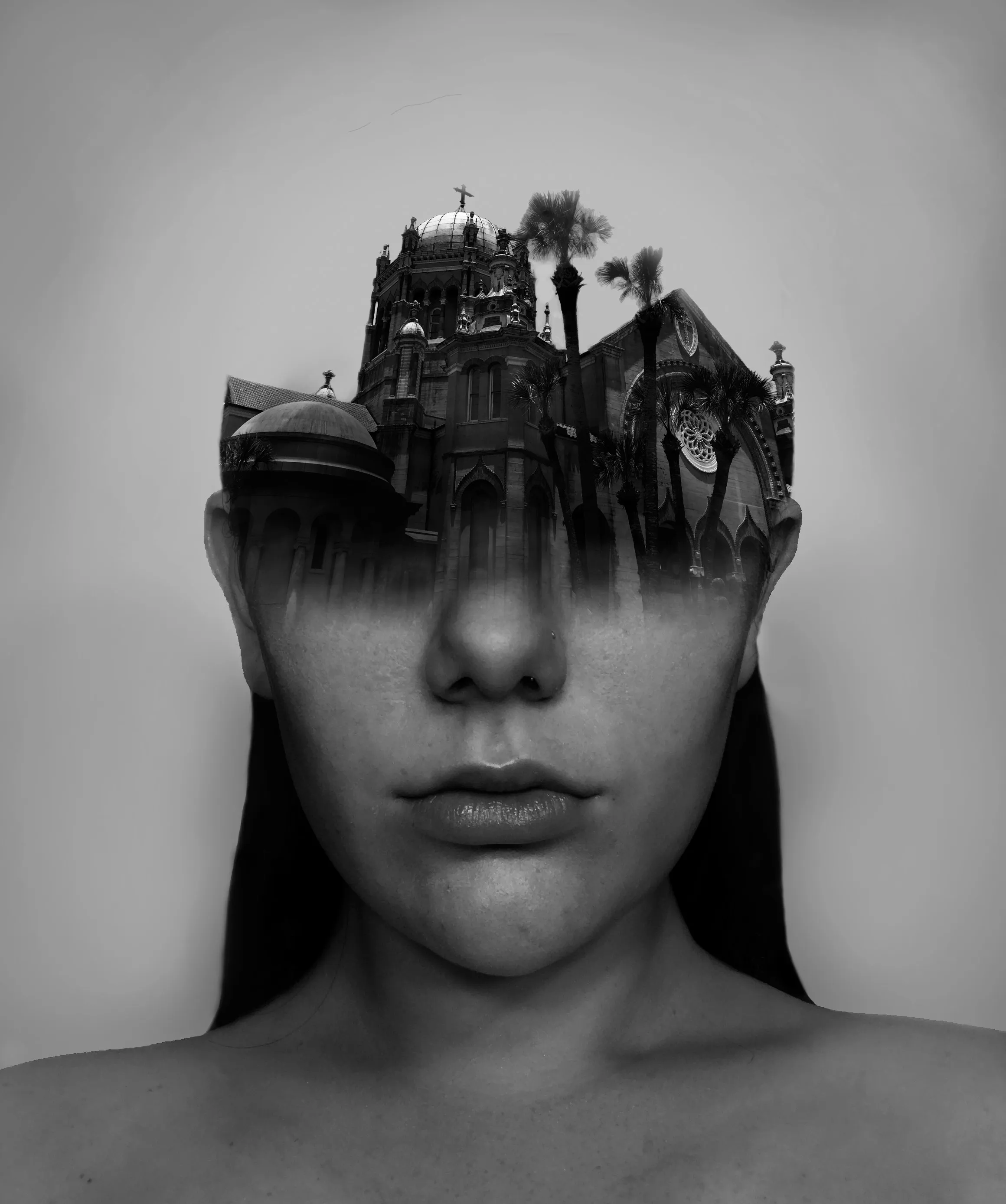 Portrait blended with architectural forms