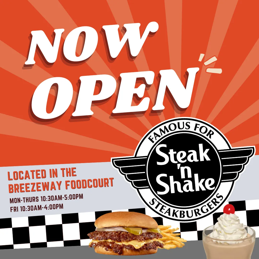 Orange Steak 'n Shake grand-opening design with a burger and milkshake